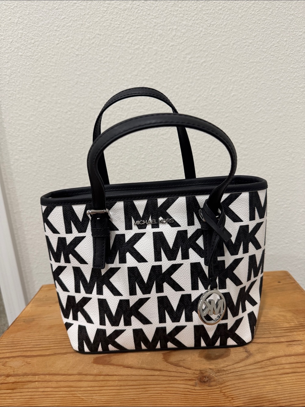 Michael Kors Black & White MK Logo Tote Bag